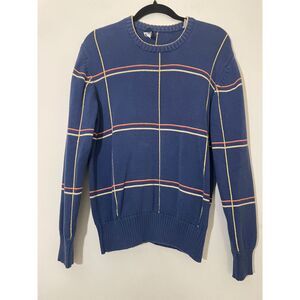 Vintage Damon‎ Mens M Blue Plaid Crewneck Sweater Grandpa Y2K Colorful
